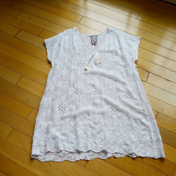 Johnny Was White Embroidered Eyelet Venetia Tunic Top Size L NWT - Picture 2 of 16